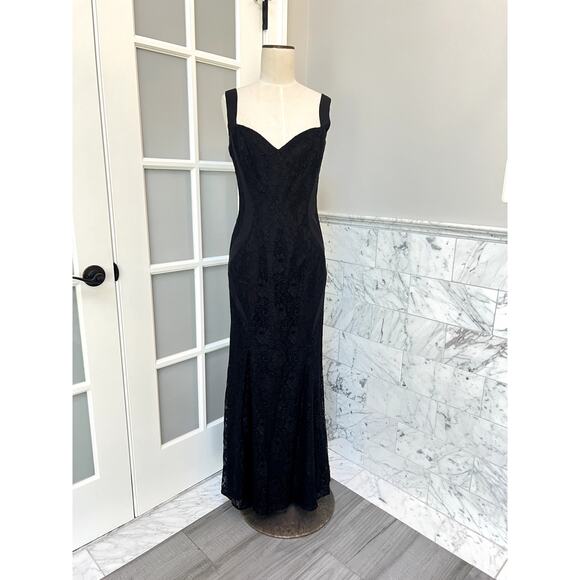 Monique Lhuillier ML Evening Black Lace Mermaid Full Length Gown Size 10 - Picture 2 of 11